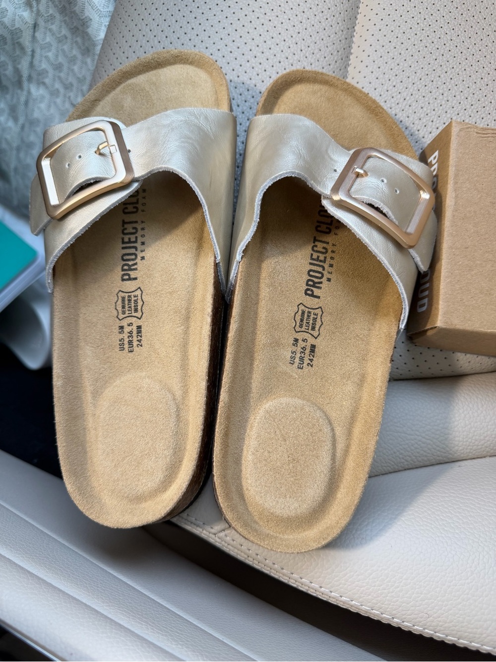 Project Cloud Metallic Gold Slide Sandals with Buckle